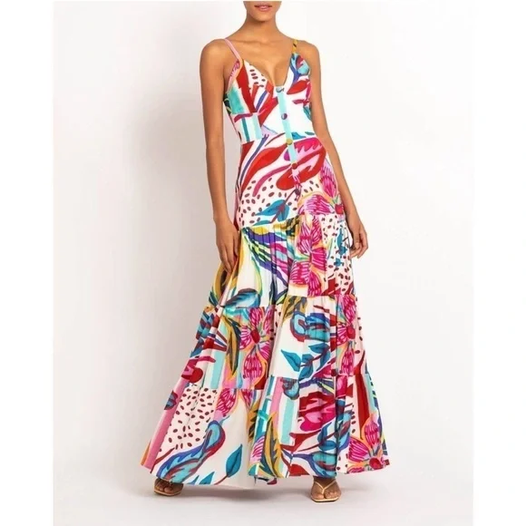 PatBo Flora Textured Tiered Flowy Maxi Dress NWT - Picture 1 of 14